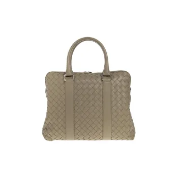 Bottega Veneta Intrecciato Cow Leather Patchwork With Fabric Briefcase Handbag Shoulder Bag Crossbody Bag Men's Khaki