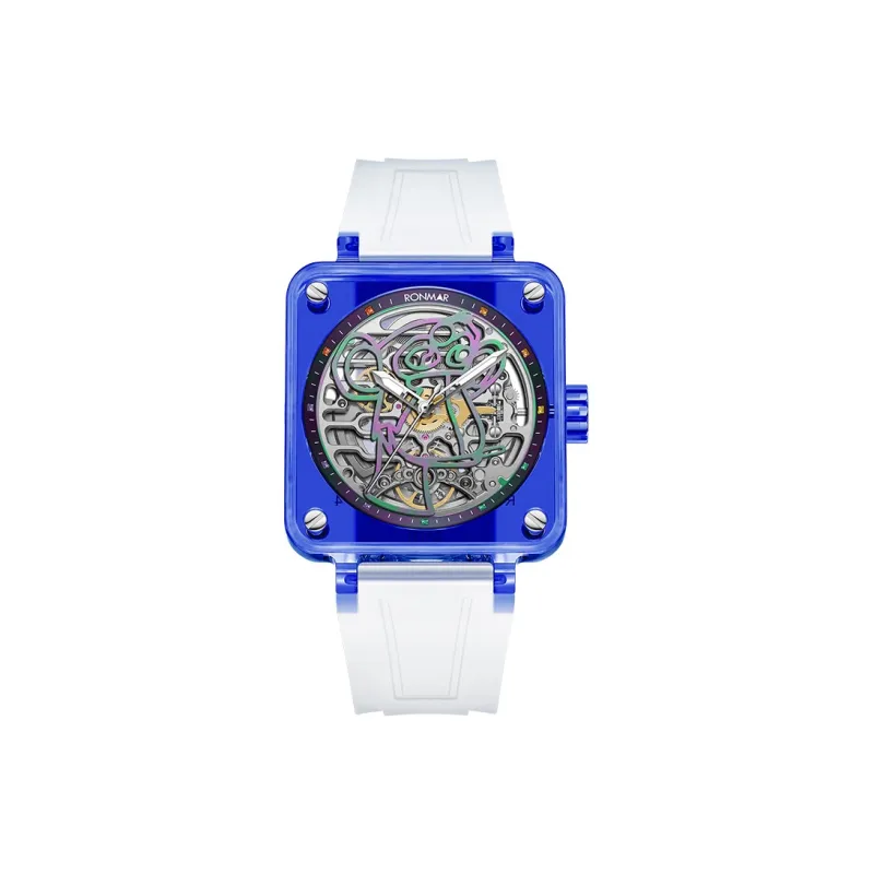 RONMAR Automatic Mechanical Movement Rubber Strap Watch Unisex Cut Out Dial-6