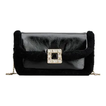 Roger Vivier Patent Leather Portable One Shoulder Clutch Women's Black