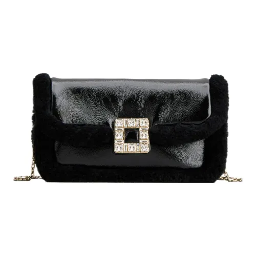Roger Vivier Patent Leather Portable One Shoulder Clutch Women's Black