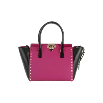Valentino Calfskin Tote Bag Shopping Bag Shoulder Bag Handbag Small Size Women's Fuchsia & Black