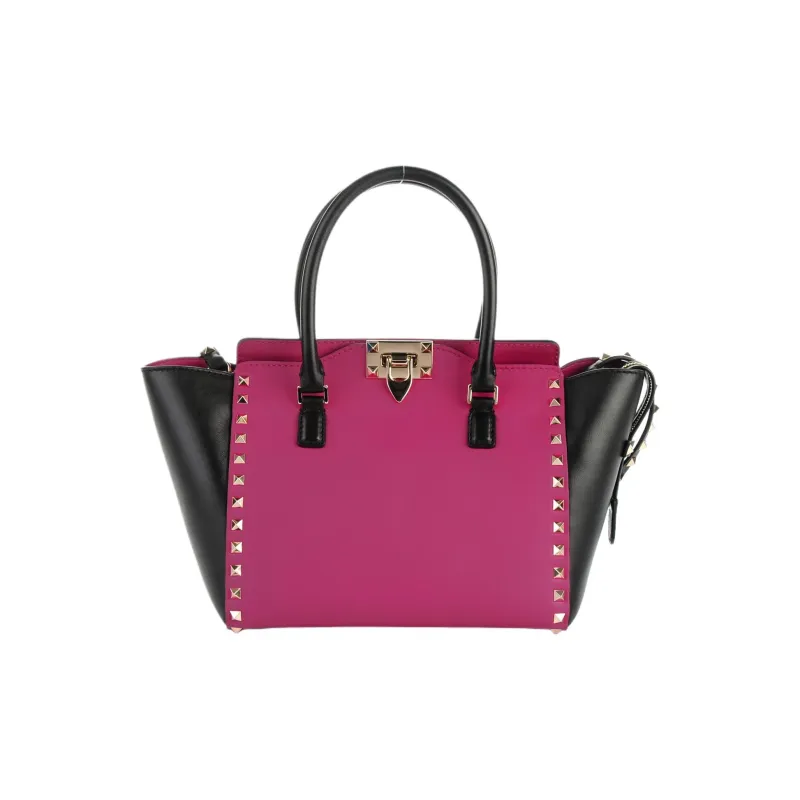 Valentino Calfskin Tote Bag Shopping Bag Shoulder Bag Handbag Small Size Women's Fuchsia & Black-0