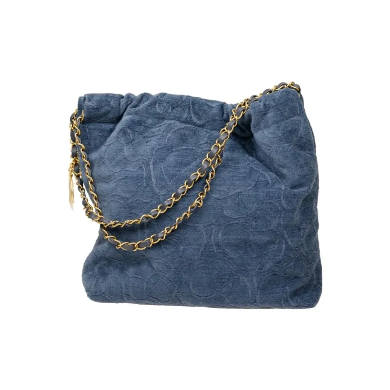 CHANEL Canvas & Metal Handbag, Shoulder Bag Women's Denim Blue-2