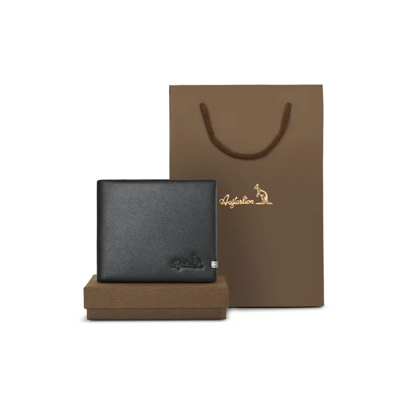 AUGTARLION Cow Leather Card Holder Wallet Money Clip Men's Black-0