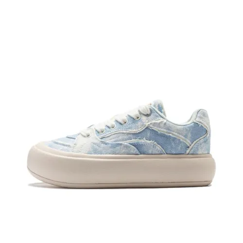 LiNing Puff Platform Skateboard Shoes Women's Low-Top Sky Blue Denim