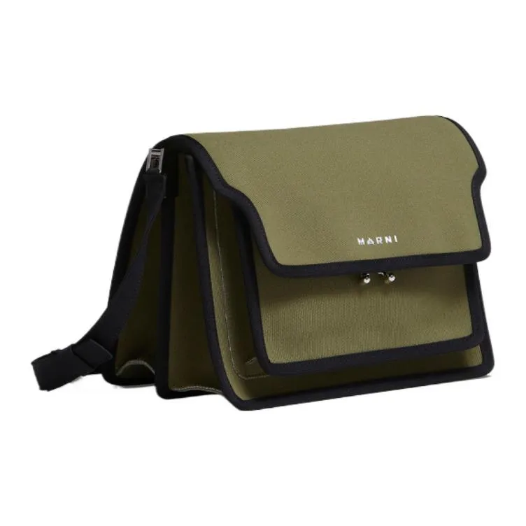 MARNI Trunk Fabric One Shoulder Handbag Crossbody Bag Medium Size Men's Dark Olive & Black-1