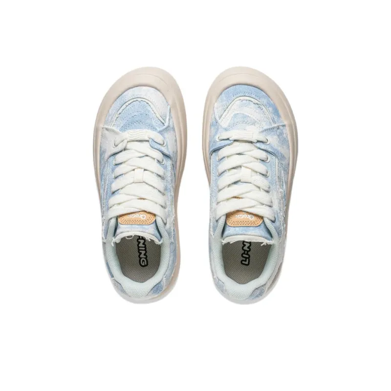 LiNing Puff Platform Slip Resistant Low Top Skateboard Shoes Women's Denim Sky Blue-3