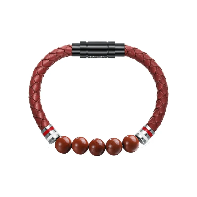 TIANWANG Red Agate, Niche Chinese Style Genuine Leather Woven Fortune Beaded Bracelet Unisex New Year Red-1