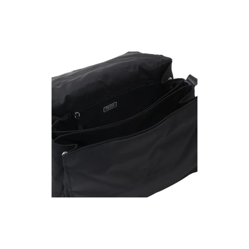 PRADA Cini Re Nylon Recycled Nylon With Leather Messenger Bag, Shoulder Bag, Crossbody Bag Women's Black-3