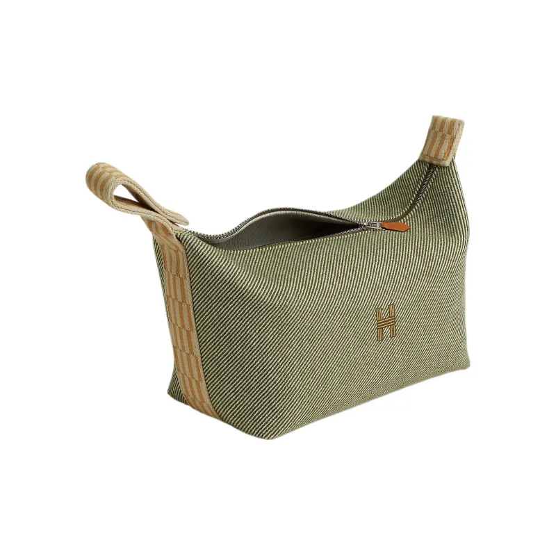 HERMES Bride a Brac Cotton Storage Bag, Toiletry Bag Large Size Unisex Forest Green-5