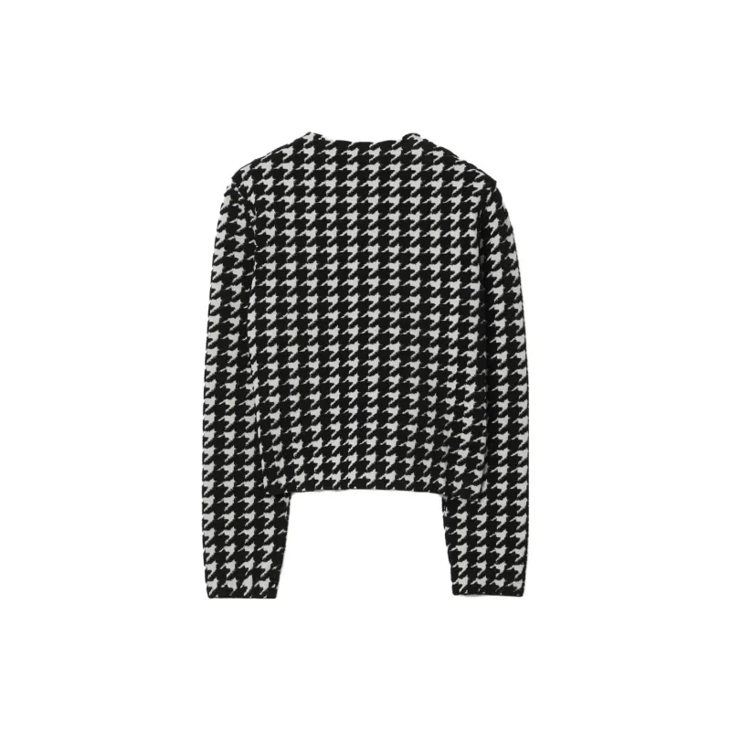 Burberry Houndstooth Pattern Crewneck Buttoned Cardigan-1