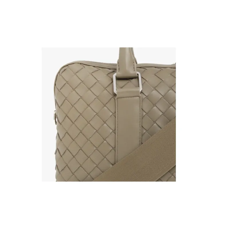 Bottega Veneta Intrecciato Cow Leather Patchwork With Fabric Briefcase Handbag Shoulder Bag Crossbody Bag Men's Khaki-2