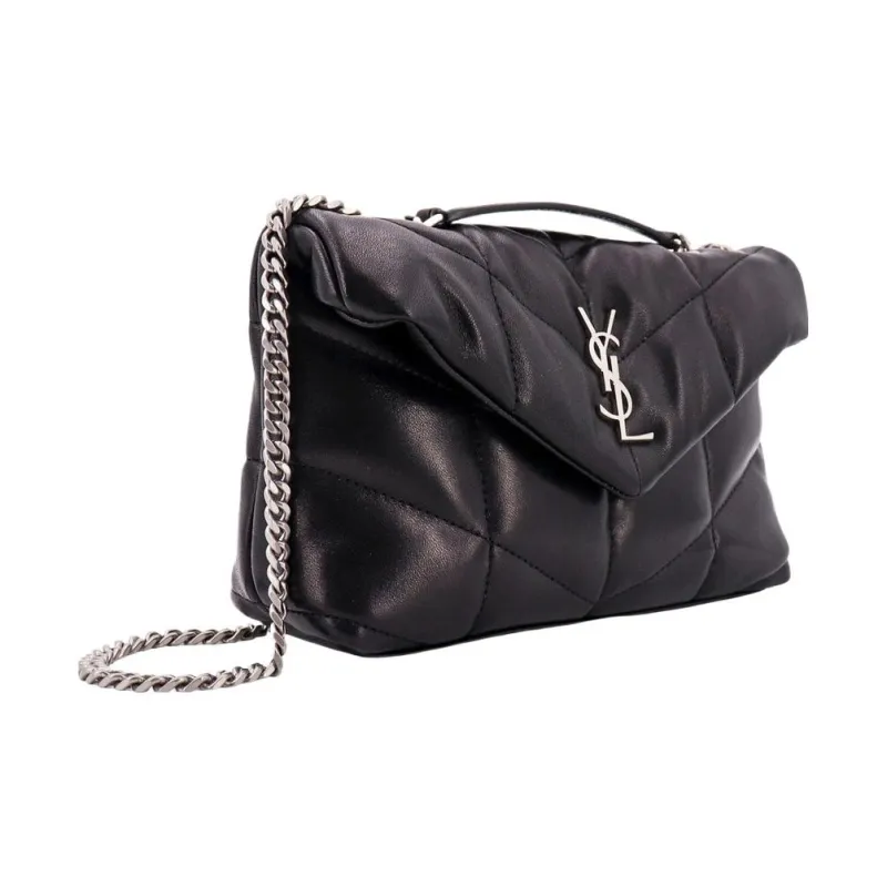 SAINT LAURENT PUFFER Leather Portable Crossbody Bag Shoulder Bag Women's Black-1