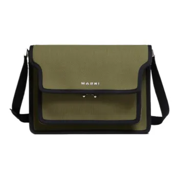 MARNI Trunk Fabric One Shoulder Handbag Crossbody Bag Medium Size Men's Dark Olive & Black