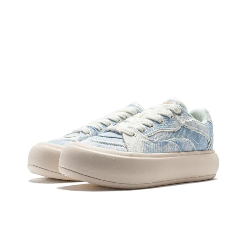 LiNing Puff Platform Slip Resistant Low Top Skateboard Shoes Women's Denim Sky Blue-2