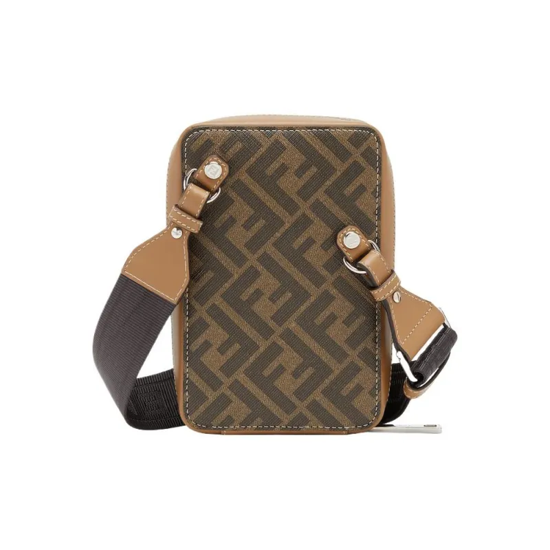 FENDI Cotton One Shoulder Crossbody Cell Phone Pouch Men's Brown-1