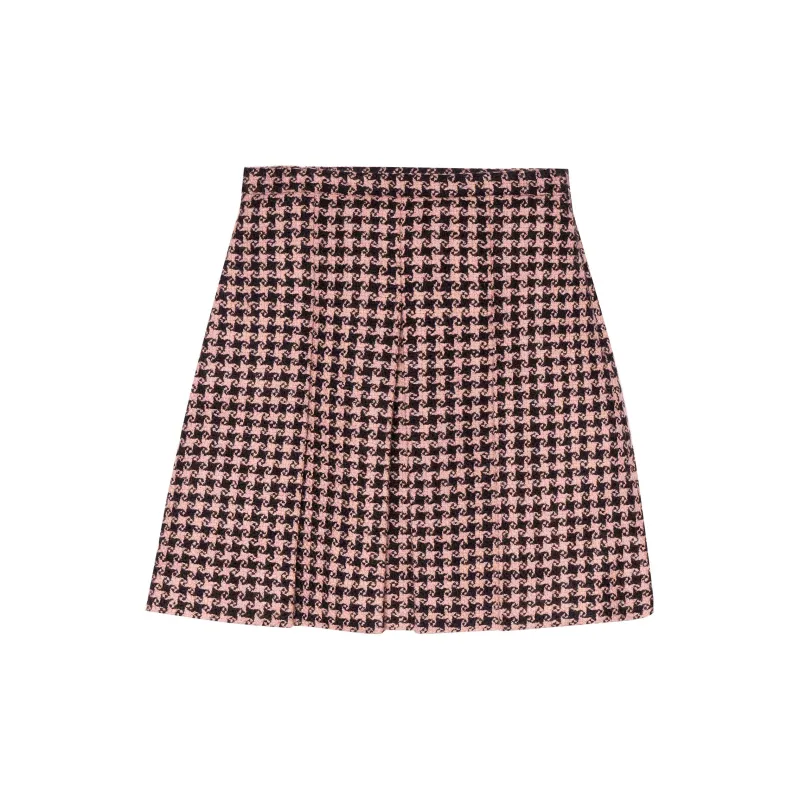 GUCCI Houndstooth Tweed Wool Blend Skirt Black Pink-1