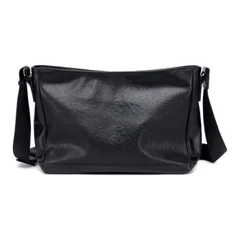 BJIAX Top Grain Cow Leather Crossbody Bag Messenger Bag Shoulder Bag Regular Men's Black