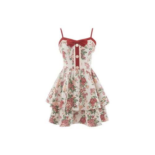 Blovelan Slip Dresses Women's Red Floral Camisole Skirt