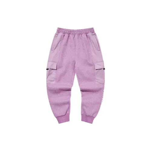 QIAODAN Knitted Sweatpants Women's Light Purple Pink Floral Lace