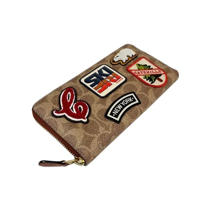 COACH Accordion Zip Canvas With Leather Trunk Wallet Women's Brown-3