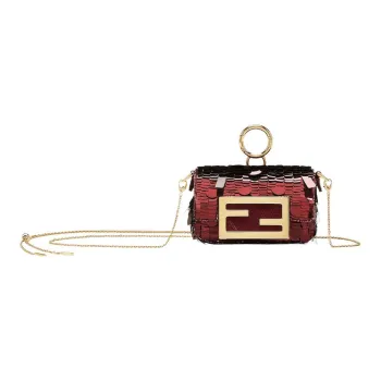 FENDI Baguette Sequins Embroidery Pendant Bag Accessories Extra Mini Women's Red