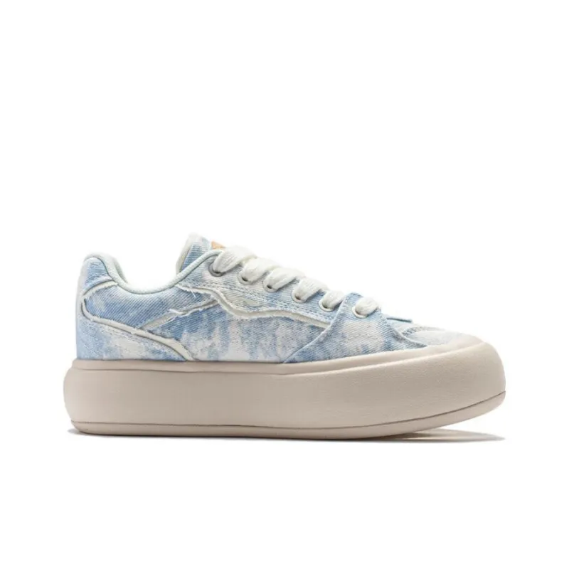 LiNing Puff Platform Slip Resistant Low Top Skateboard Shoes Women's Denim Sky Blue-1