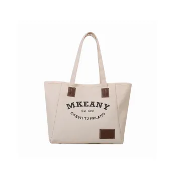 Boniu Canvas Bag, Handbag, Shoulder Bag Large Size Women's White/Black