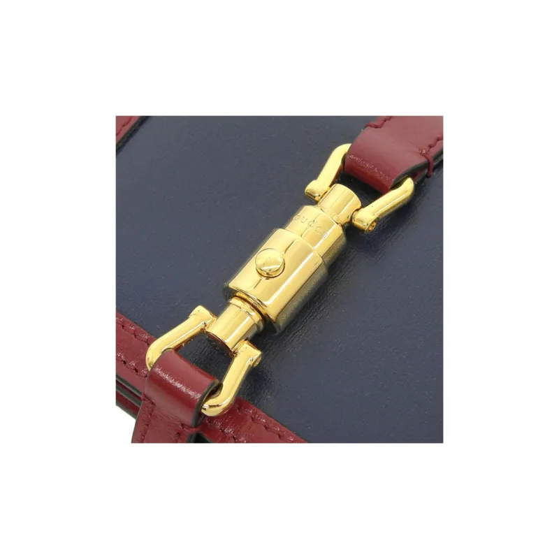 GUCCI Leather Card Holder Wallet Unisex Marine Blue & Red-5