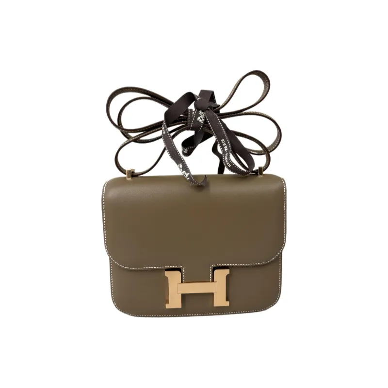 HERMES Constance Tadelakt Matte Finish Box Leather Shoulder Bag Crossbody Bag Women's 18 Etoupe Elephant Gray-0