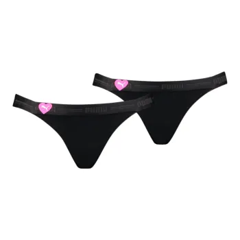 PUMA HEART STRING PACK Lot De 2 Strings Motif Cœur Pour Femme Underpants Women's 2 Pack Black