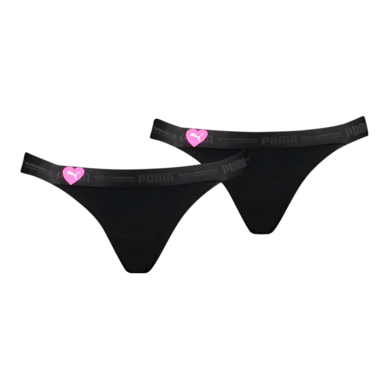 PUMA HEART STRING PACK Lot De 2 Strings Motif Cœur Pour Femme Underpants Women's 2 Pack Black-0