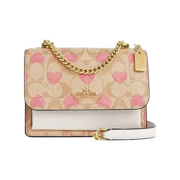 COACH Klare Canvas With Leather Chain Bag Shoulder Bag Crossbody Bag Mini Women's Light Khaki & Chalk White