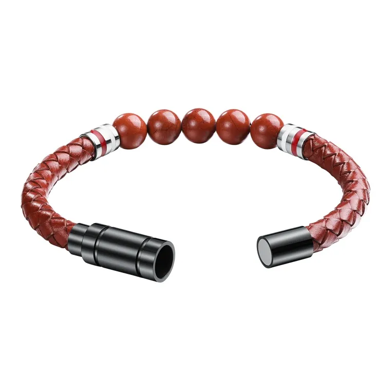 TIANWANG Red Agate, Niche Chinese Style Genuine Leather Woven Fortune Beaded Bracelet Unisex New Year Red-2