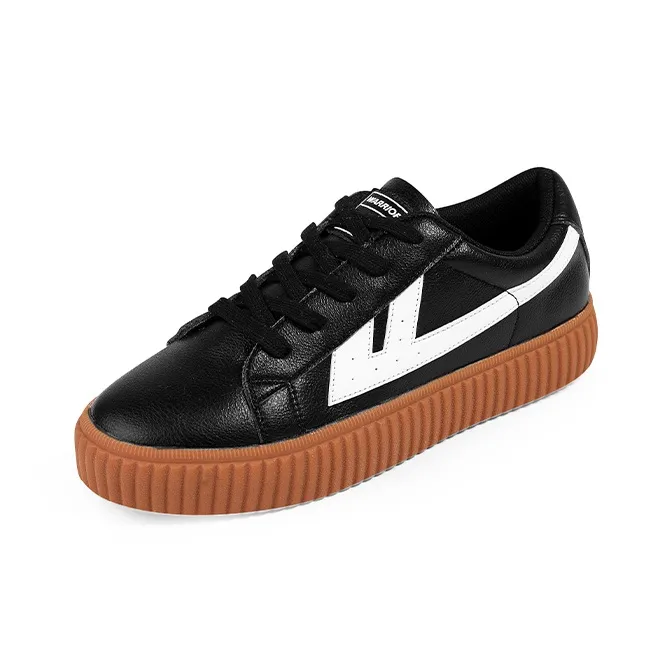 Warrior Non slip Lightweight Low Top Skateboard Shoes Women's Black White-3