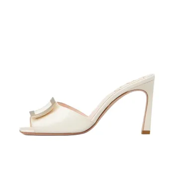 Roger Vivier Leather Slide Slippers 8cm Women's Ecru