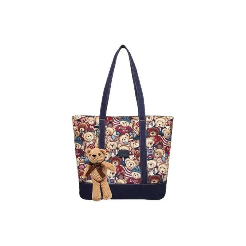 ERANGBEAR Embroidered Canvas Laptop Bag Shoulder Bag Student Class Bag Large Size Unisex Brown/Royal Blue/Chocolate-4