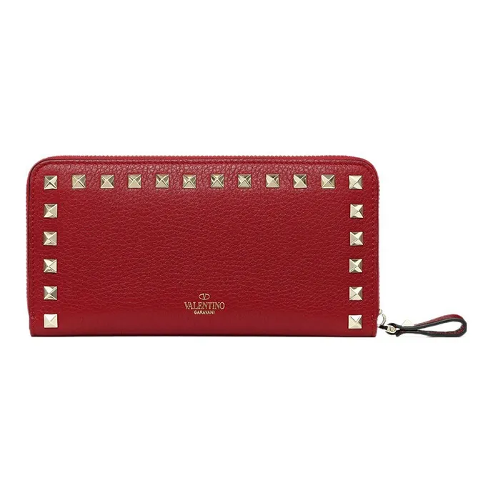 Valentino Grained Calfskin Wallet Women's Red & Black-2