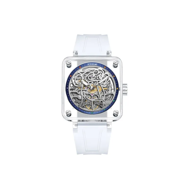 RONMAR Automatic Mechanical Movement Rubber Strap Watch Unisex Cut Out Dial-0