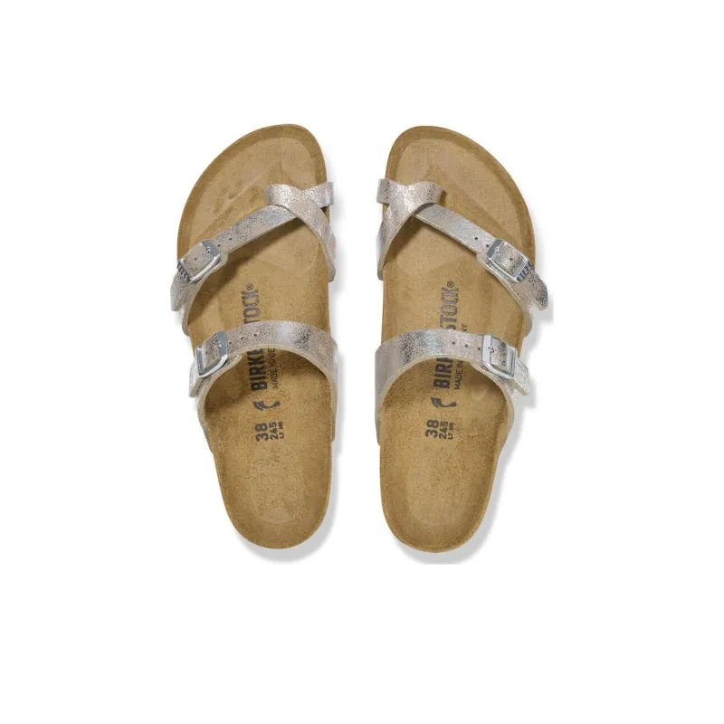 Birkenstock Slide Slippers Women's Metallic Silver Narrow Fit-3