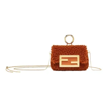 FENDI Baguette Sheep Wool Leather Pendant Bag Accessories Women's Brown
