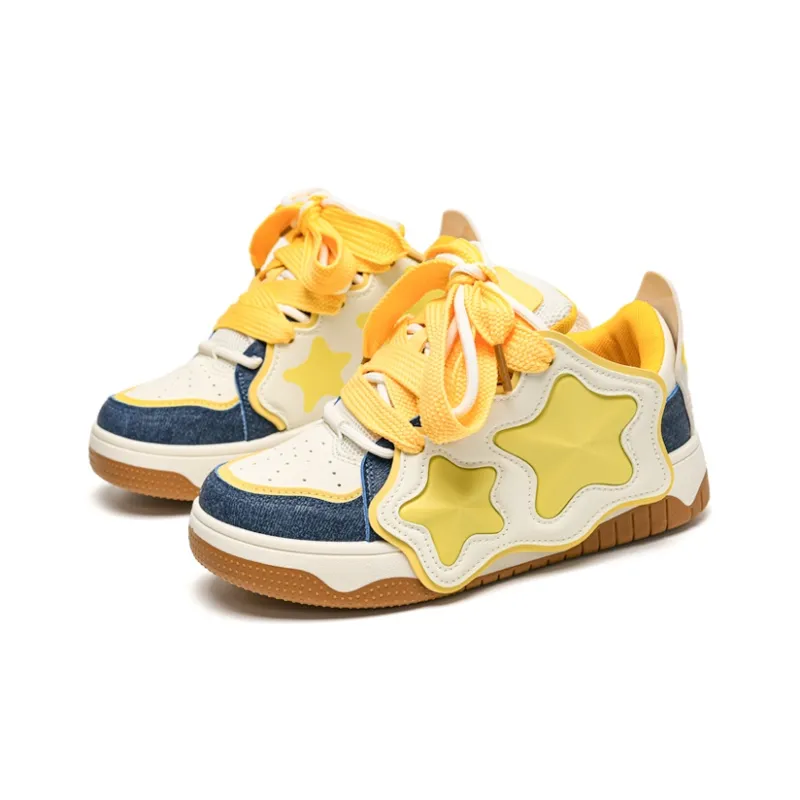 ABCIO Skateboard Shoes Women's Low Top White, Yellow-2