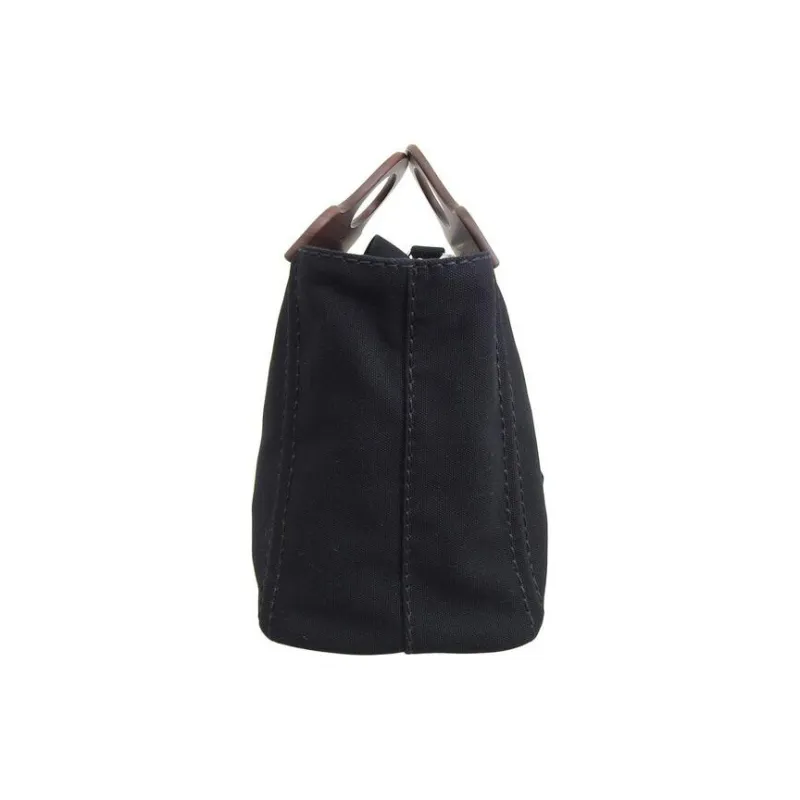 PRADA Canvas With Wood One Shoulder Canvas Bag Handbag Women's Black-1