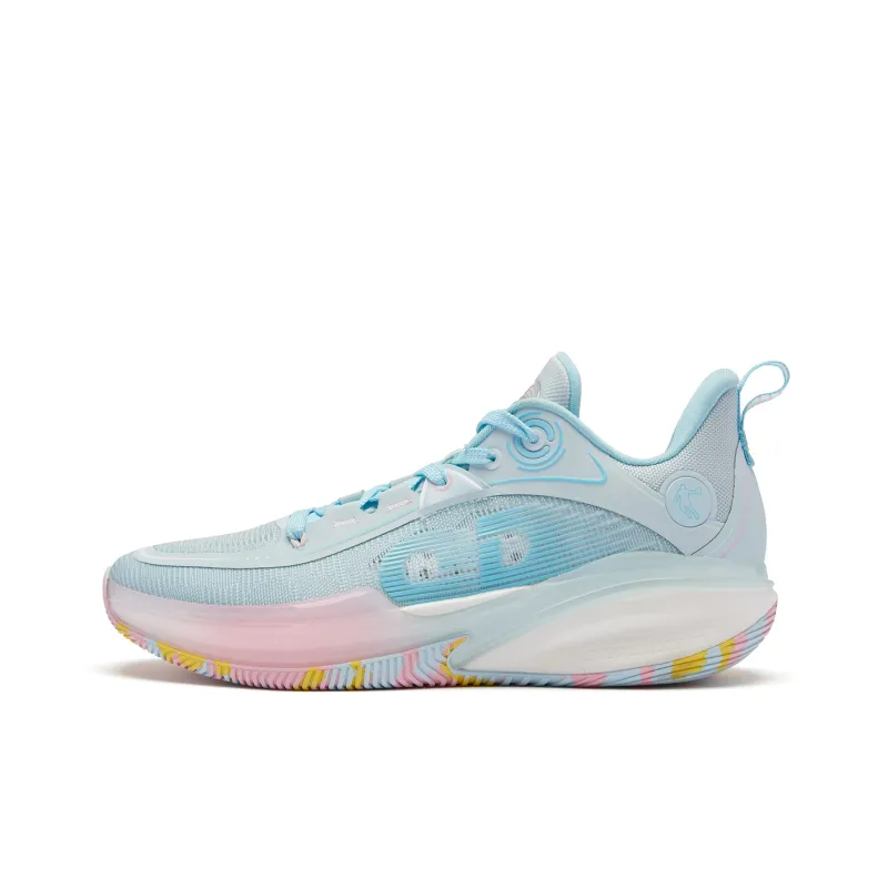 QIAODAN FE1.0 Mismatched Color Cushioning Anti Slip And Wear Resistant Rebound Low Top Basketball Shoes Men's Pink Blue-1