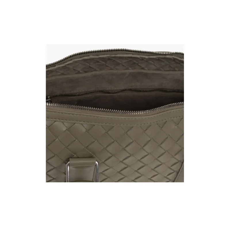Bottega Veneta Intrecciato Cow Leather Patchwork With Fabric Briefcase Handbag Shoulder Bag Crossbody Bag Men's Khaki-3