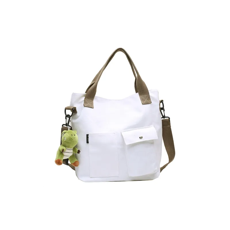 Boniu Canvas Bag, One Shoulder Handbag Unisex White-1