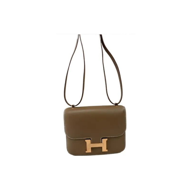 HERMES Constance Tadelakt Matte Finish Box Leather Shoulder Bag Crossbody Bag Women's 18 Etoupe Elephant Gray-1