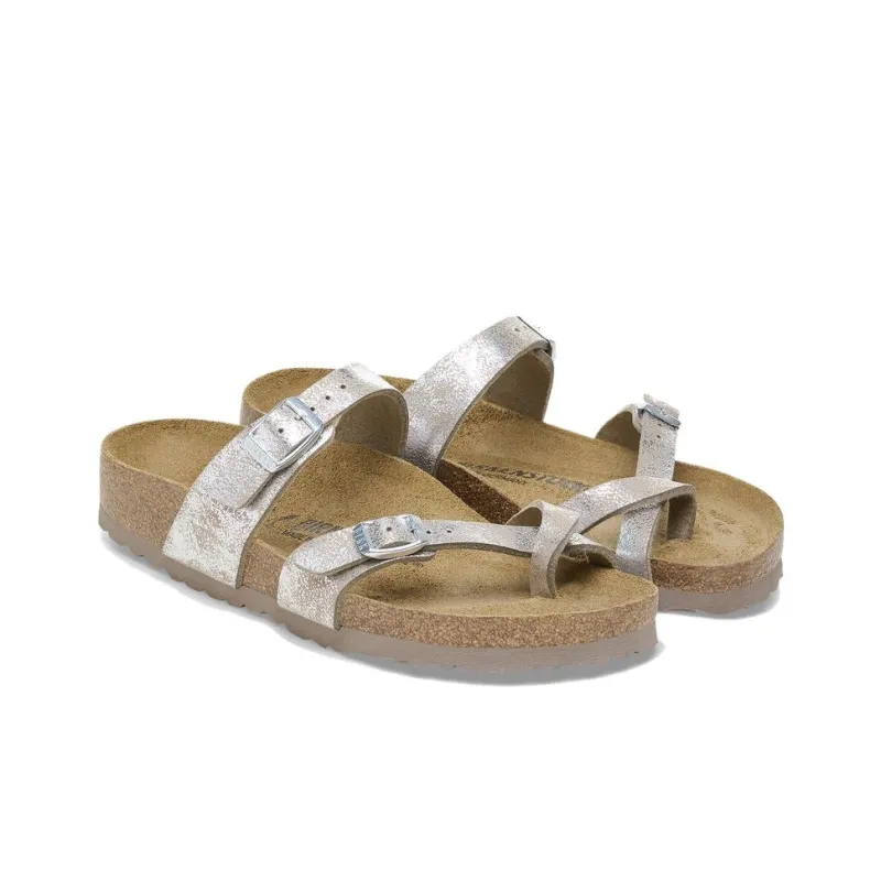 Birkenstock Slide Slippers Women's Metallic Silver Narrow Fit-2