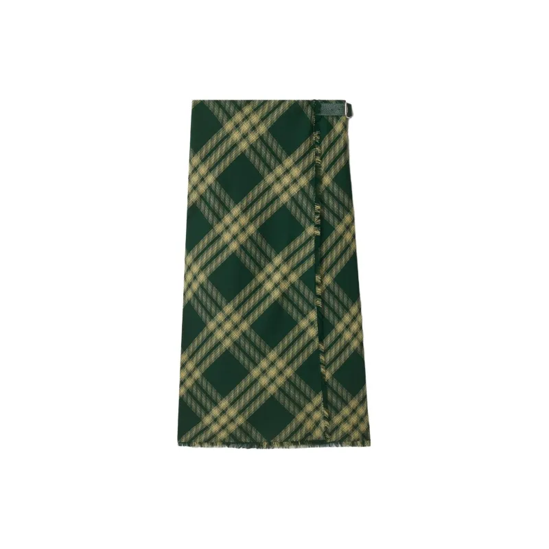 Burberry Check Printed Frayed Edge Midi Skirt-1