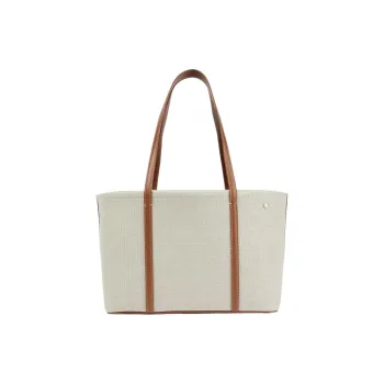 Loro Piana Canvas Tote Bag Shopping Bag Canvas Bag Handbags Large Size Women's Natural Color With Saddle Brown Accents